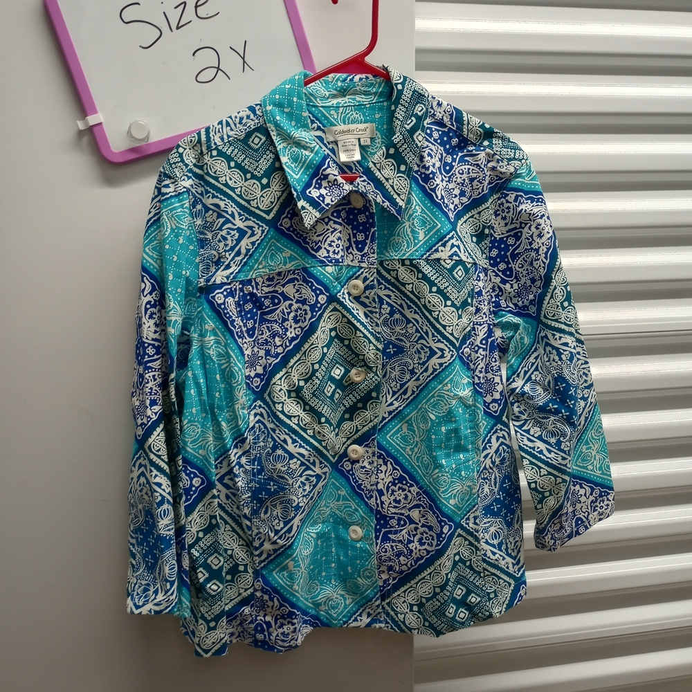 Coldwater Creek Teal and Blue Patterned Blazer